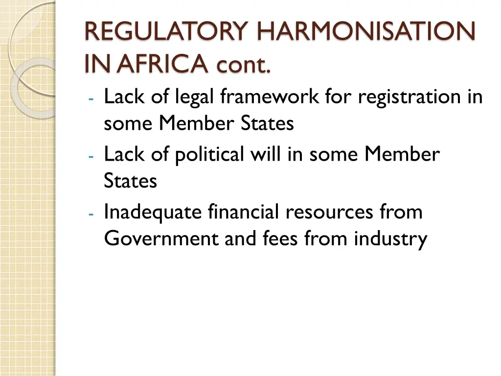 regulatory harmonisation in africa cont lack