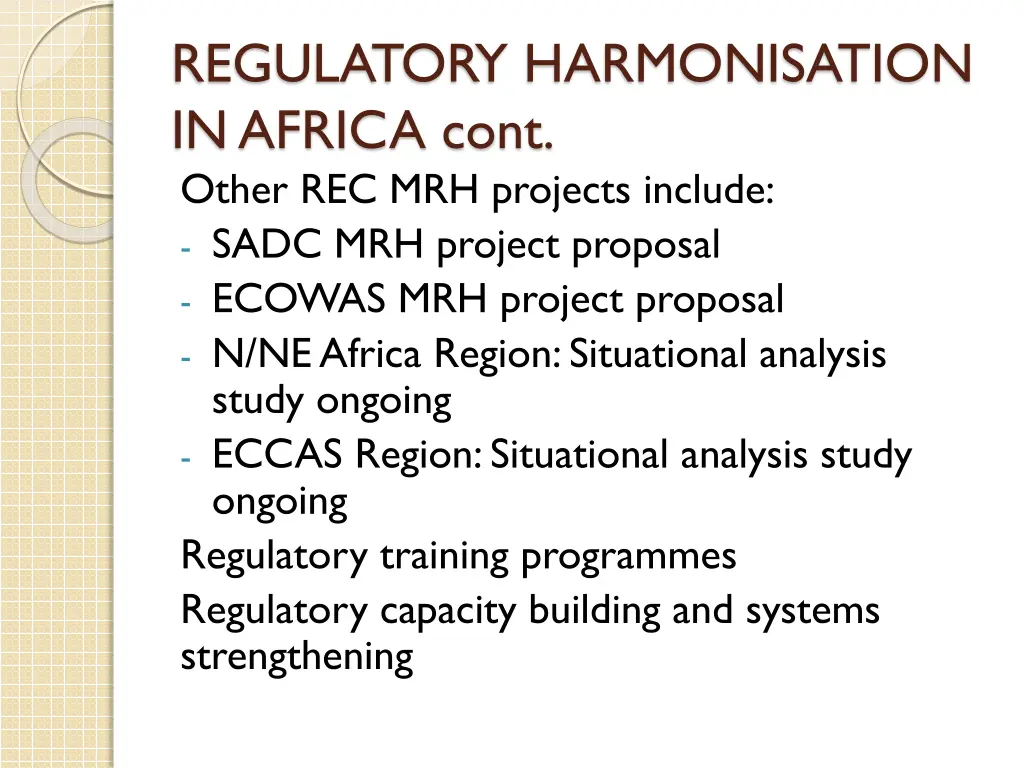 regulatory harmonisation in africa cont other