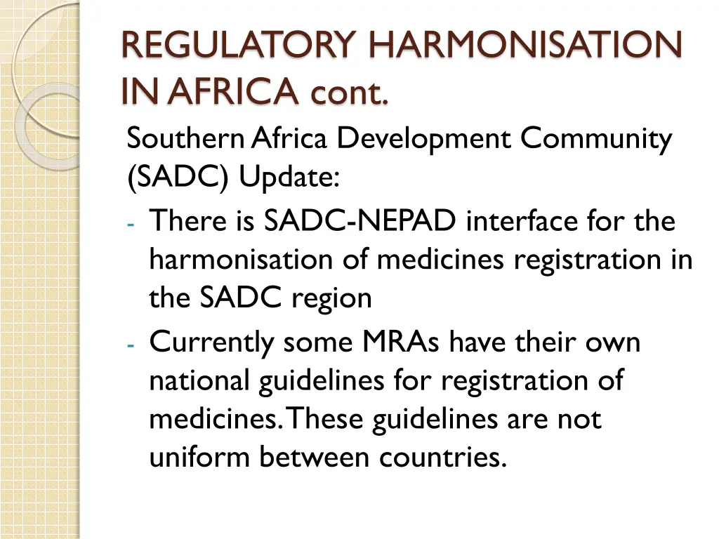 regulatory harmonisation in africa cont southern