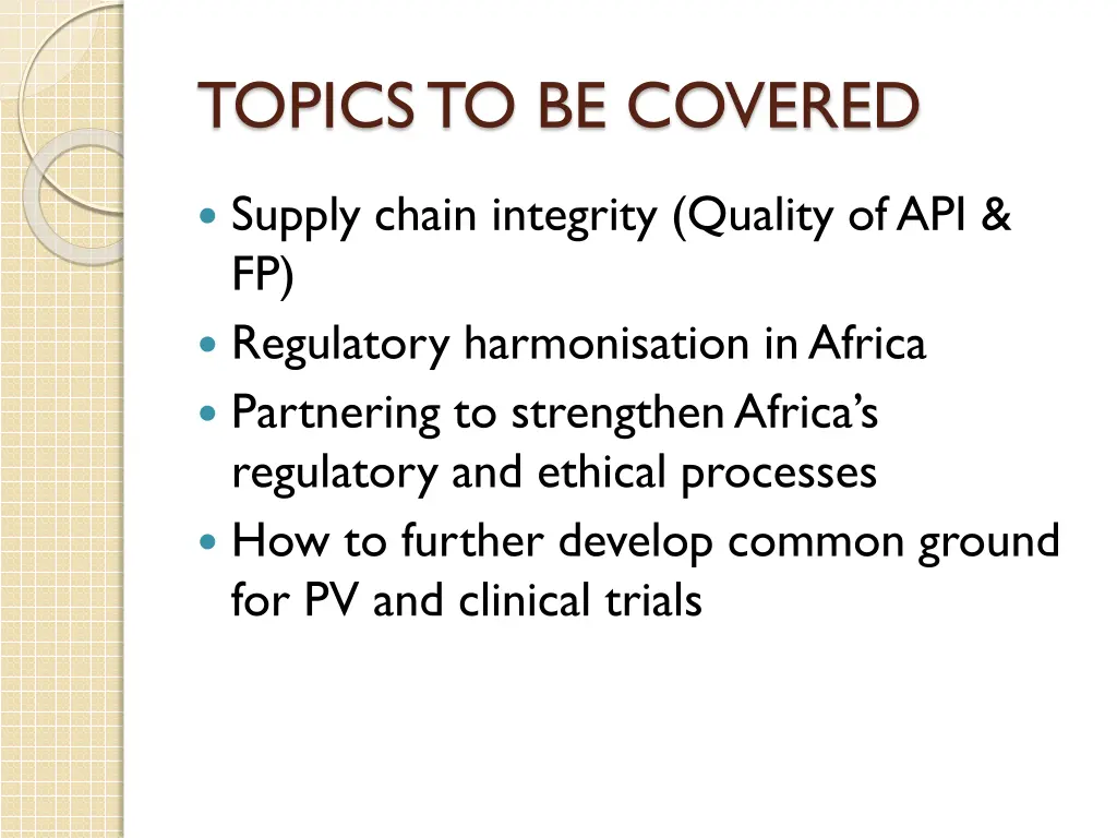 topics to be covered