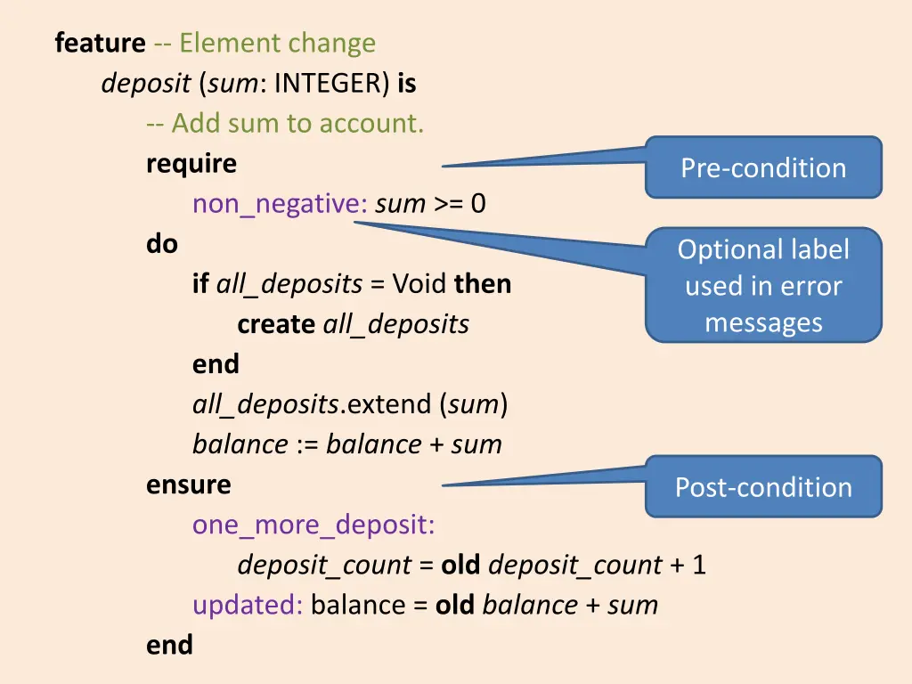 feature element change deposit sum integer