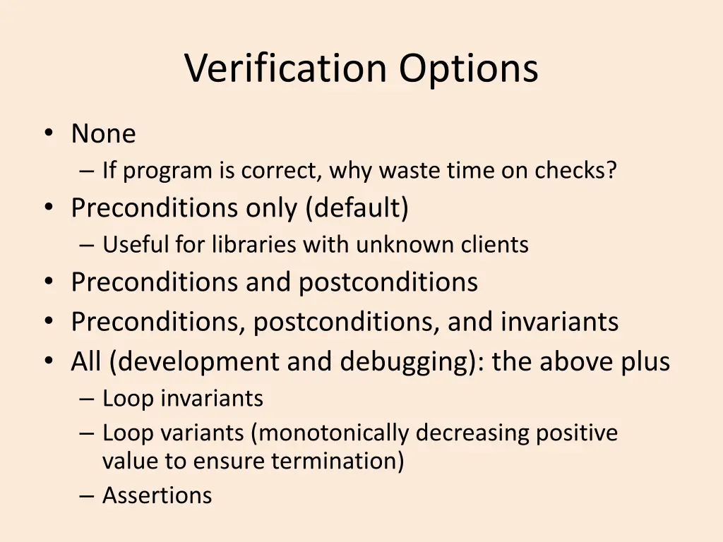 verification options