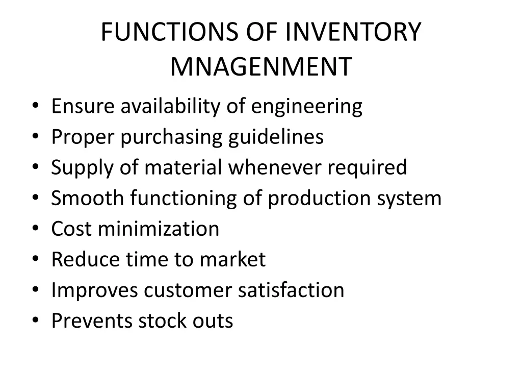 functions of inventory mnagenment ensure