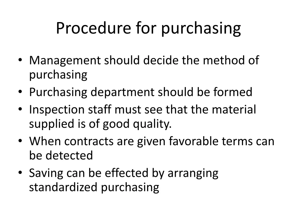 procedure for purchasing