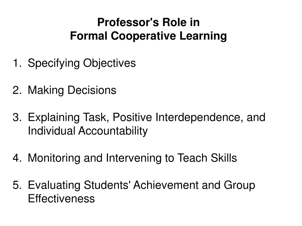 professor s role in formal cooperative learning