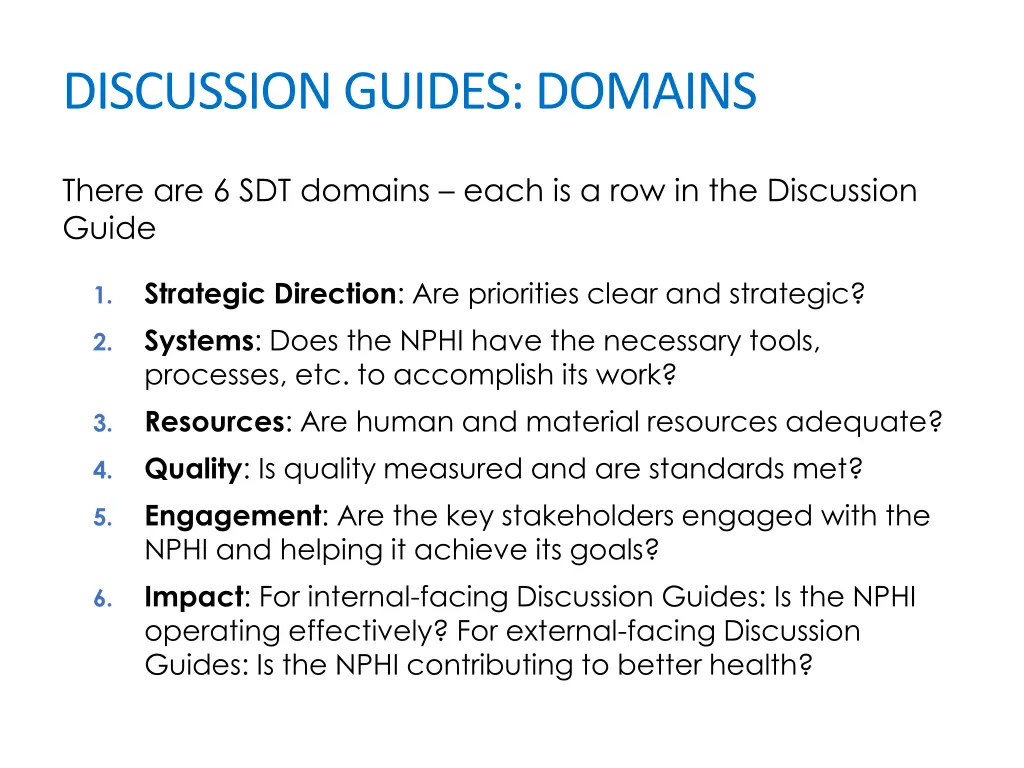 discussion guides domains