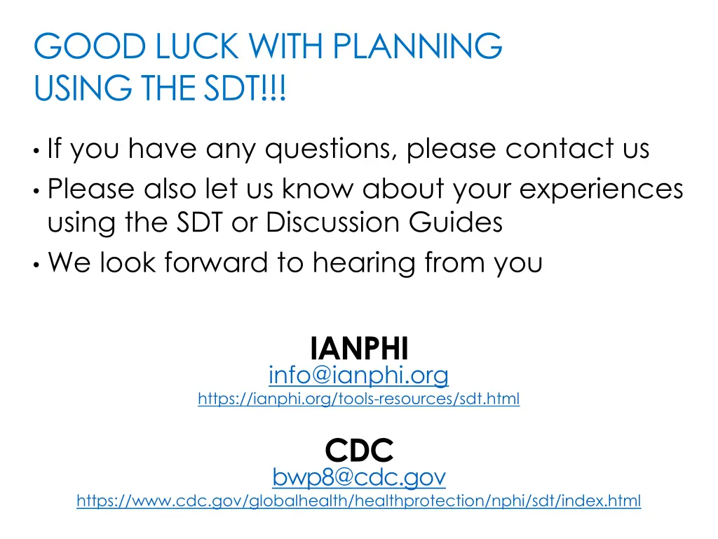 good luck with planning using the sdt