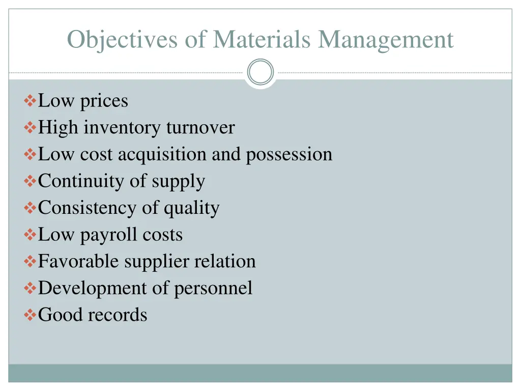 objectives of materials management
