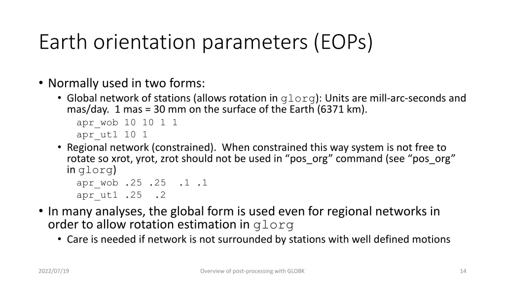 earth orientation parameters eops
