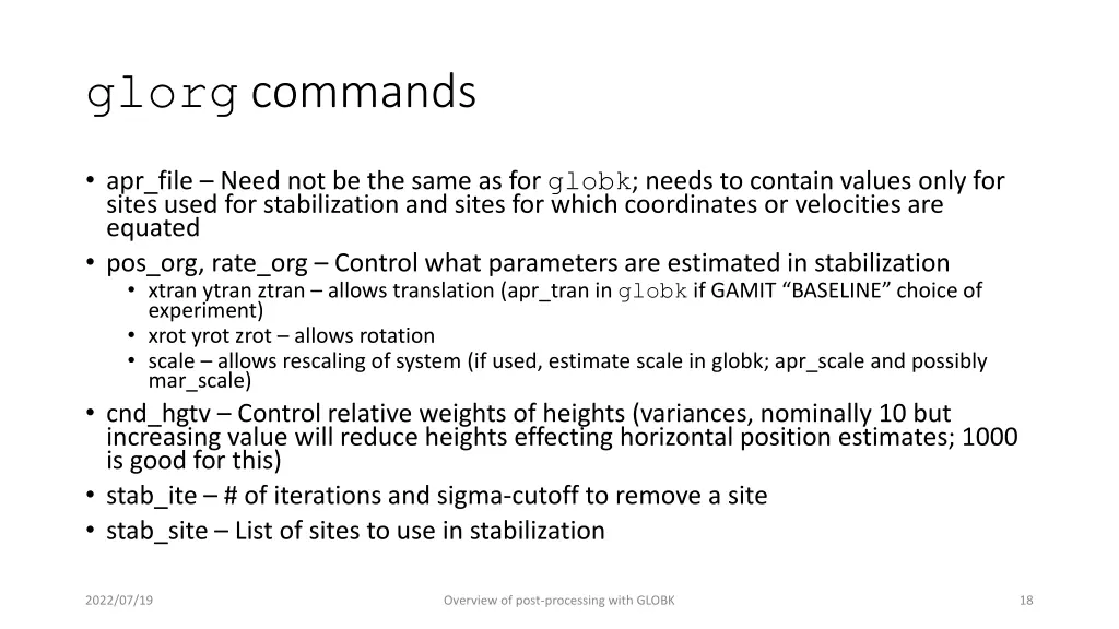 glorg commands