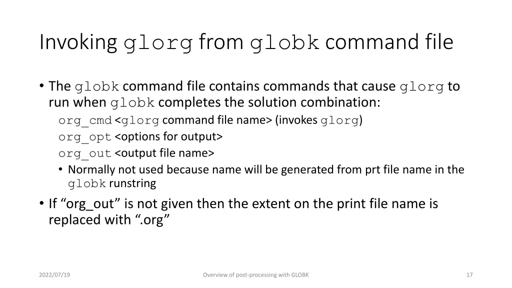 invoking glorg from globk command file
