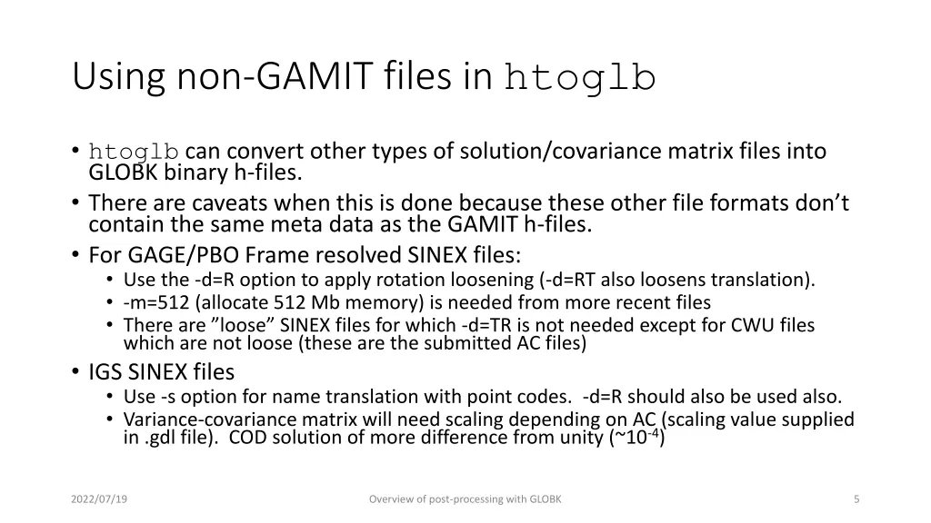 using non gamit files in htoglb