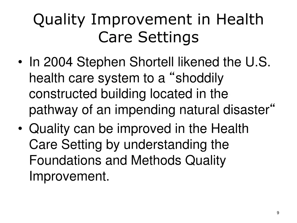 quality improvement in health care settings
