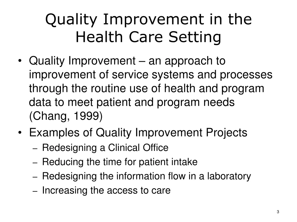 quality improvement in the health care setting