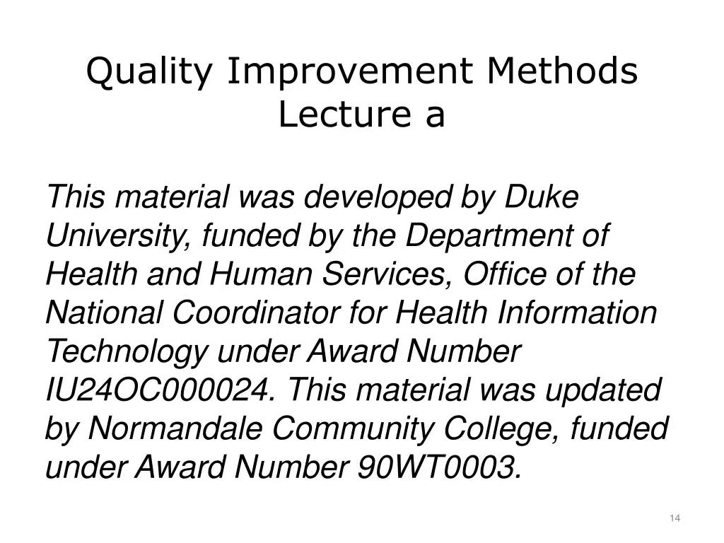 quality improvement methods lecture a