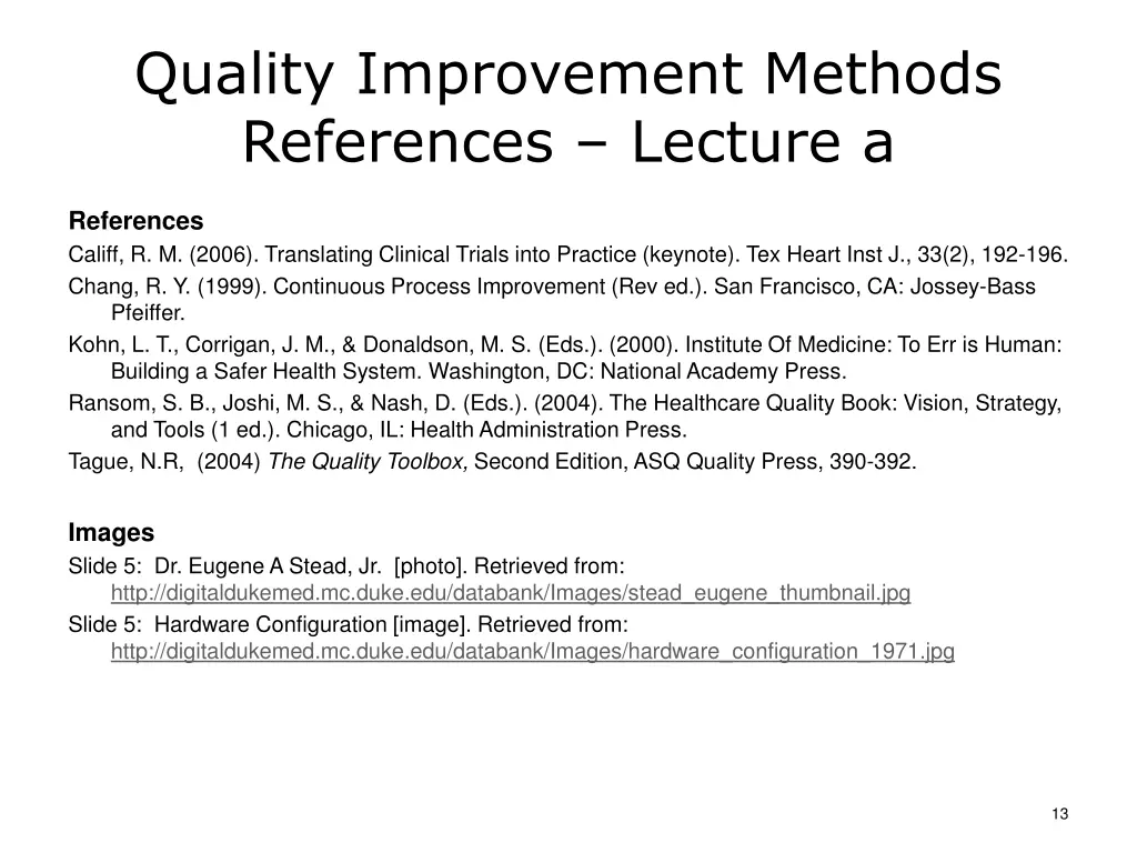quality improvement methods references lecture a