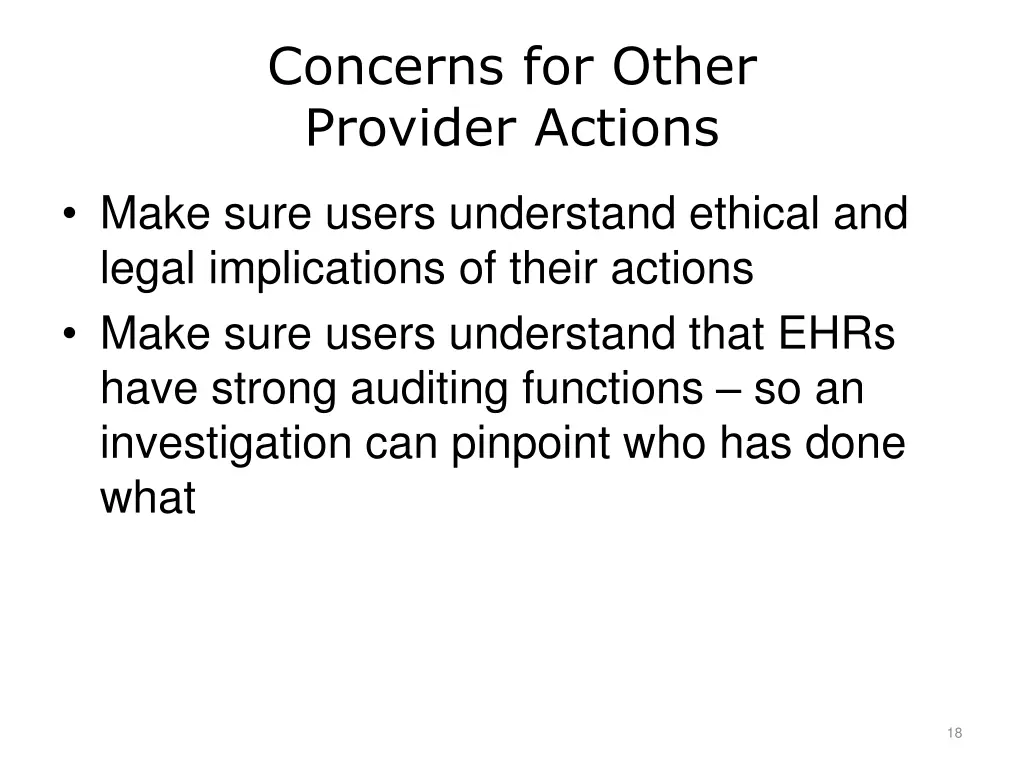 concerns for other provider actions