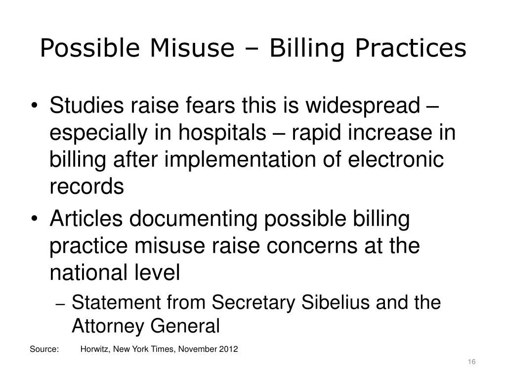 possible misuse billing practices