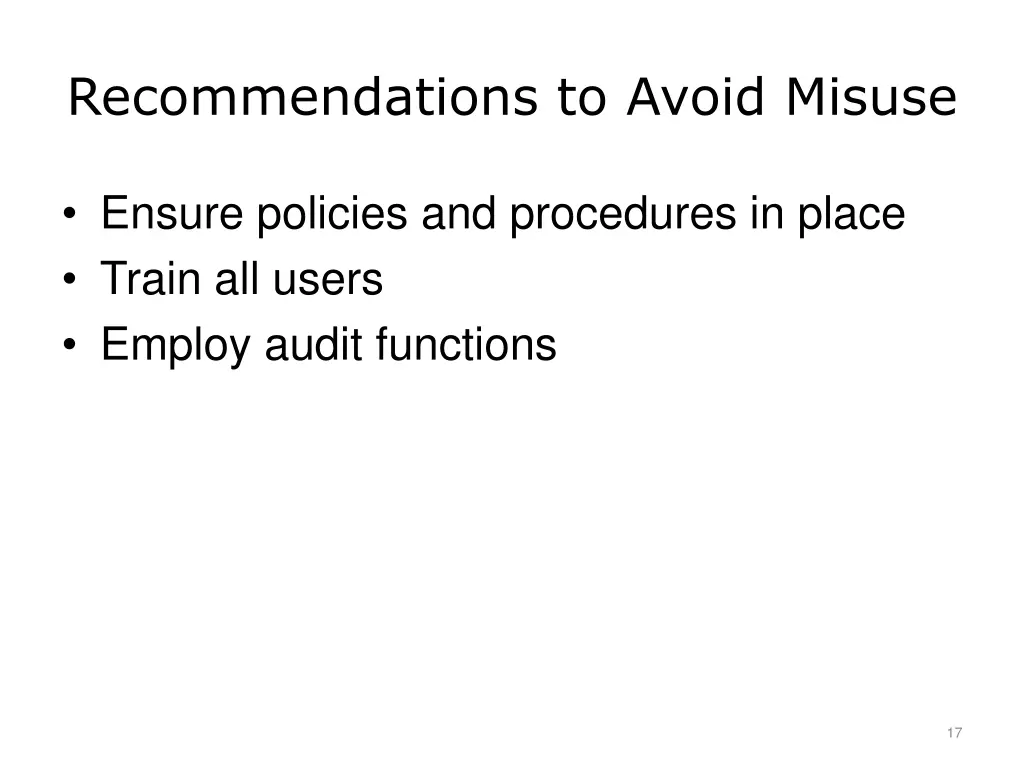 recommendations to avoid misuse