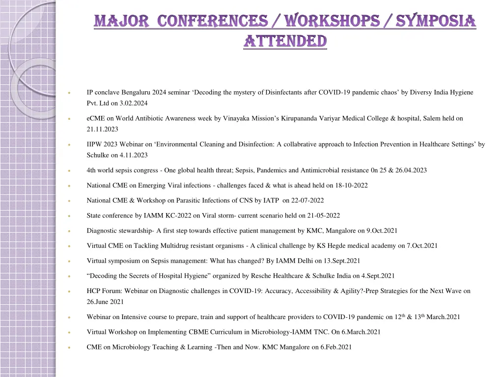 major conferences workshops symposia major
