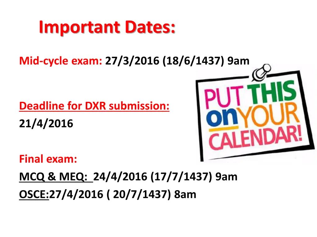 important dates