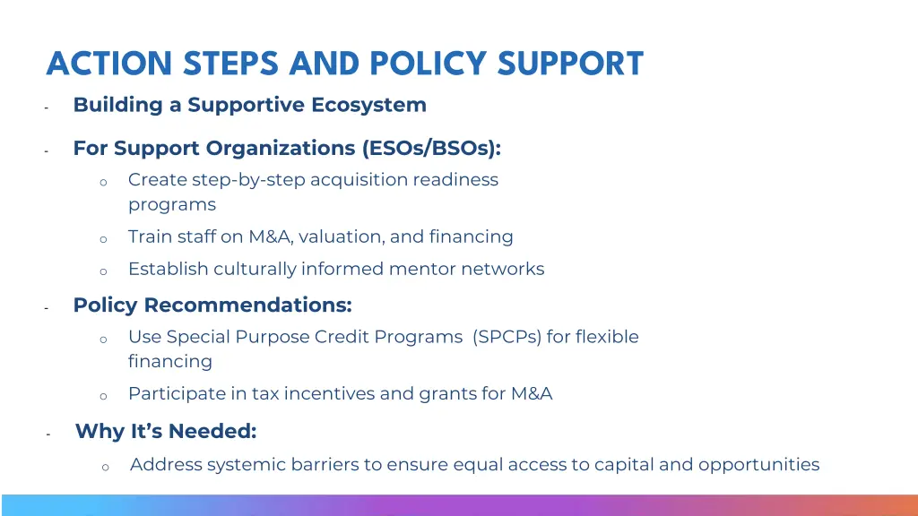 action steps and policy support building