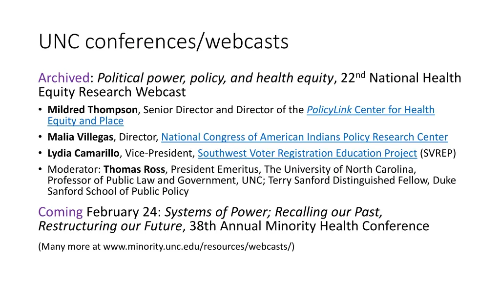 unc conferences webcasts