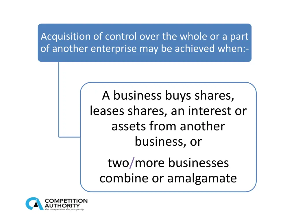 acquisition of control over the whole or a part
