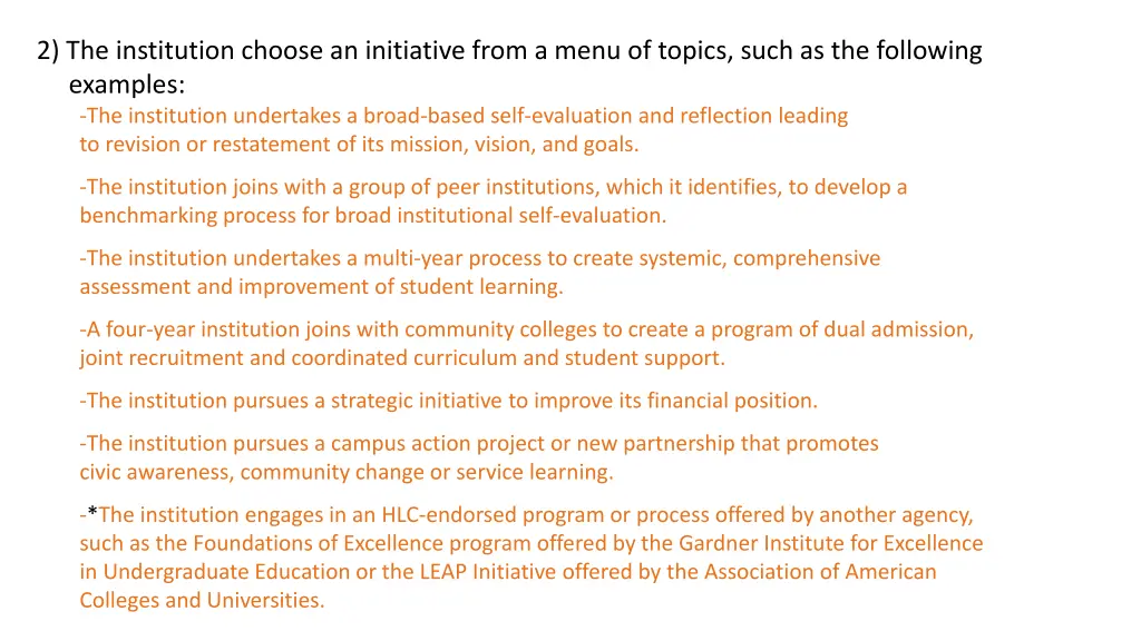 2 the institution choose an initiative from