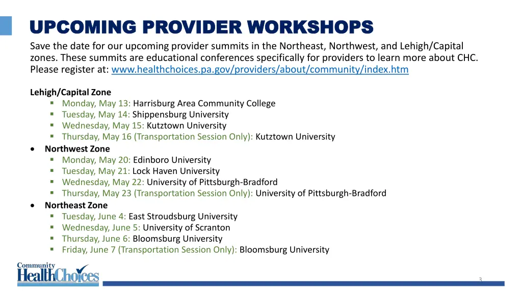 upcoming provider workshops upcoming provider