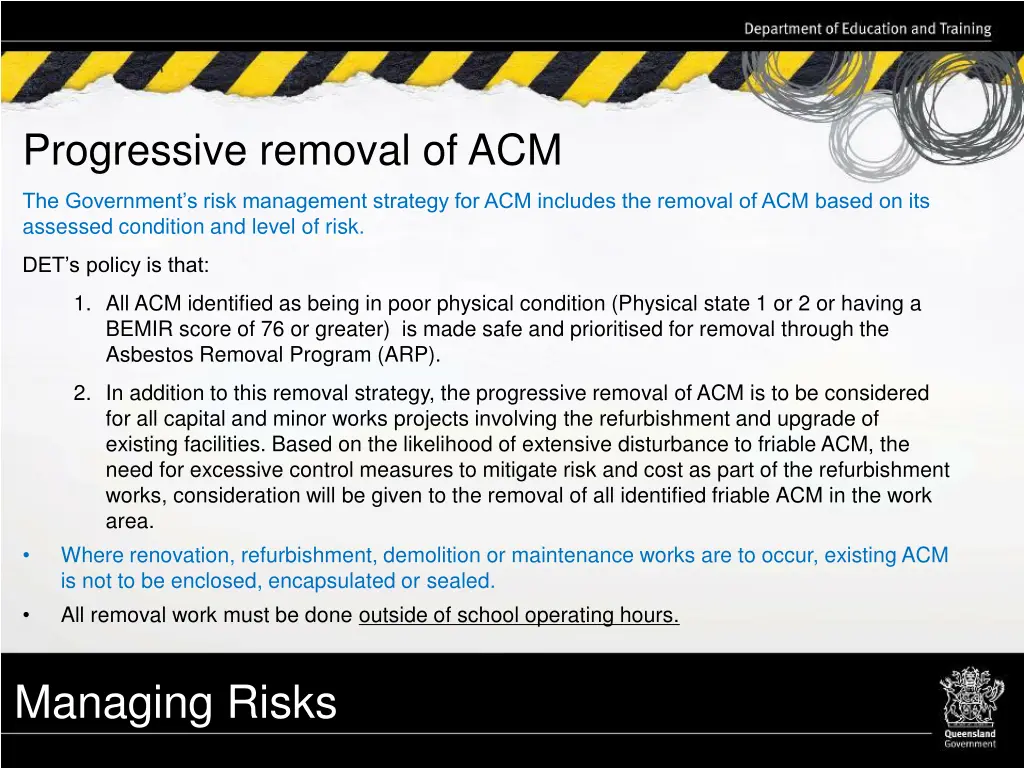 progressive removal of acm