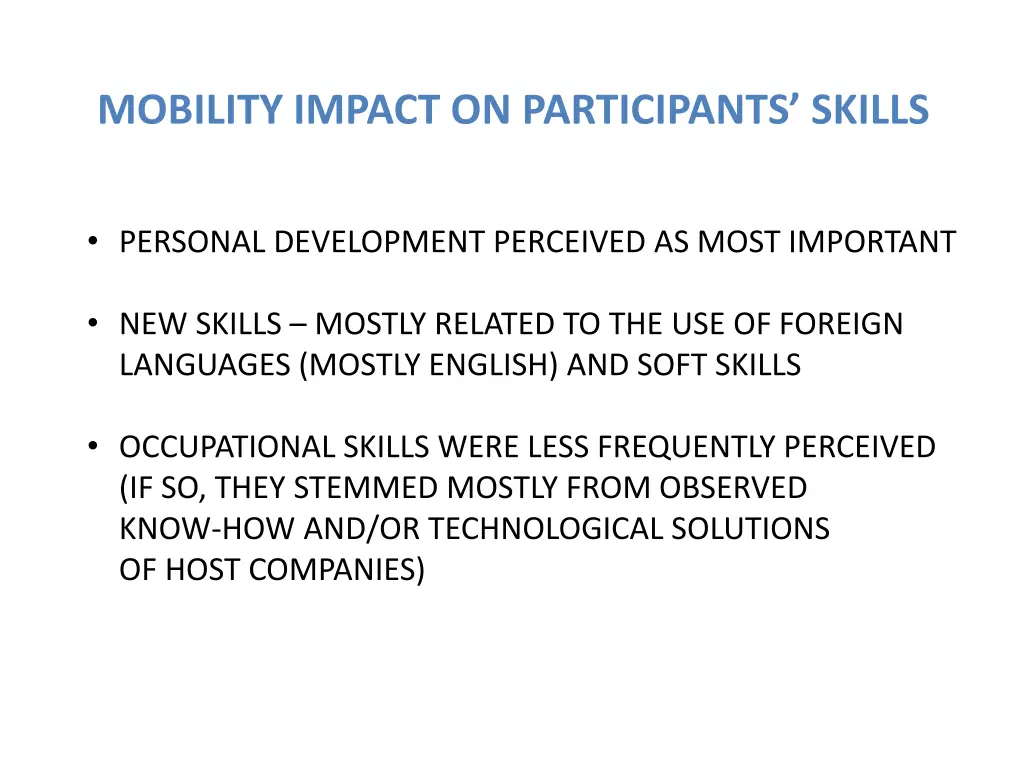 mobility impact on participants skills