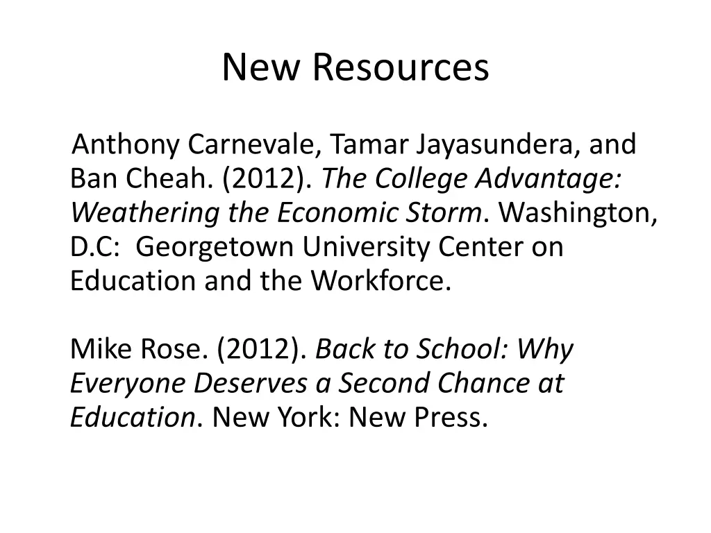 new resources
