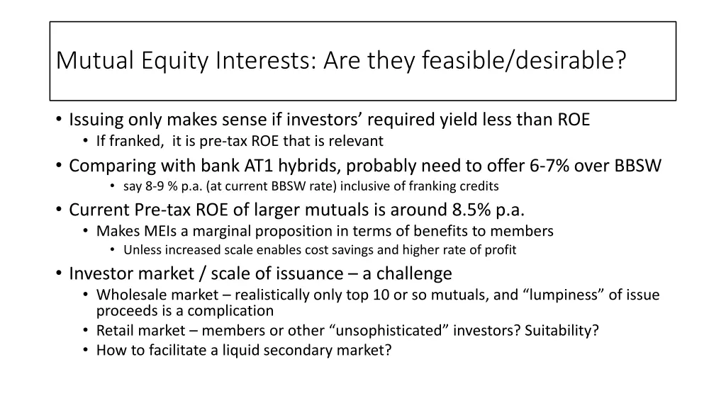 mutual equity interests are they feasible