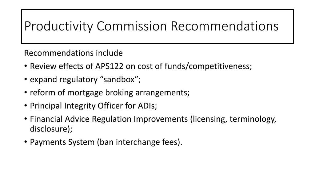 productivity commission recommendations