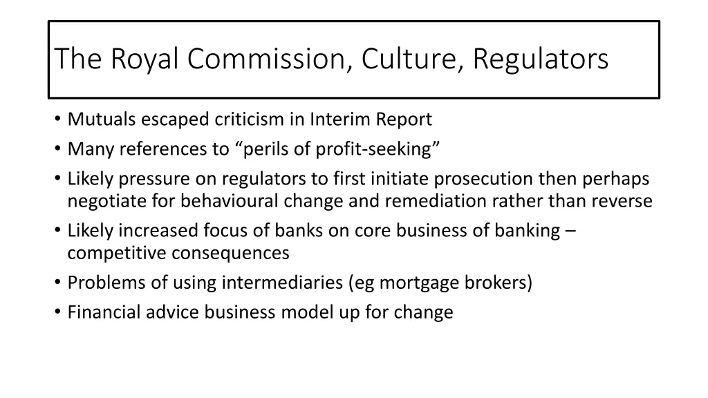 the royal commission culture regulators