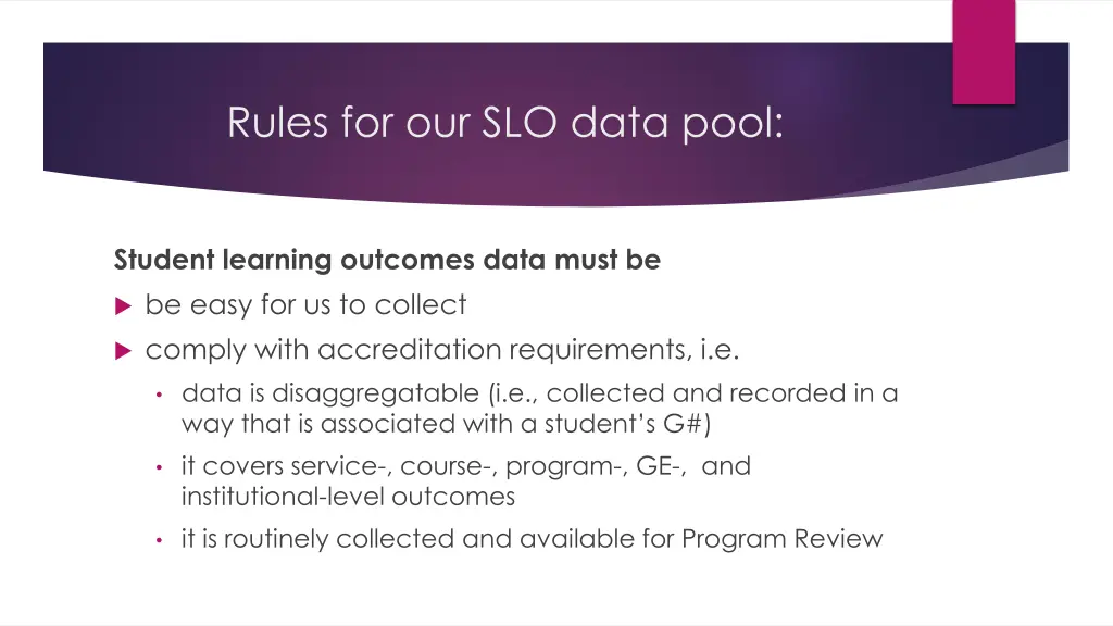 rules for our slo data pool