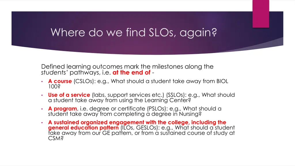 where do we find slos again