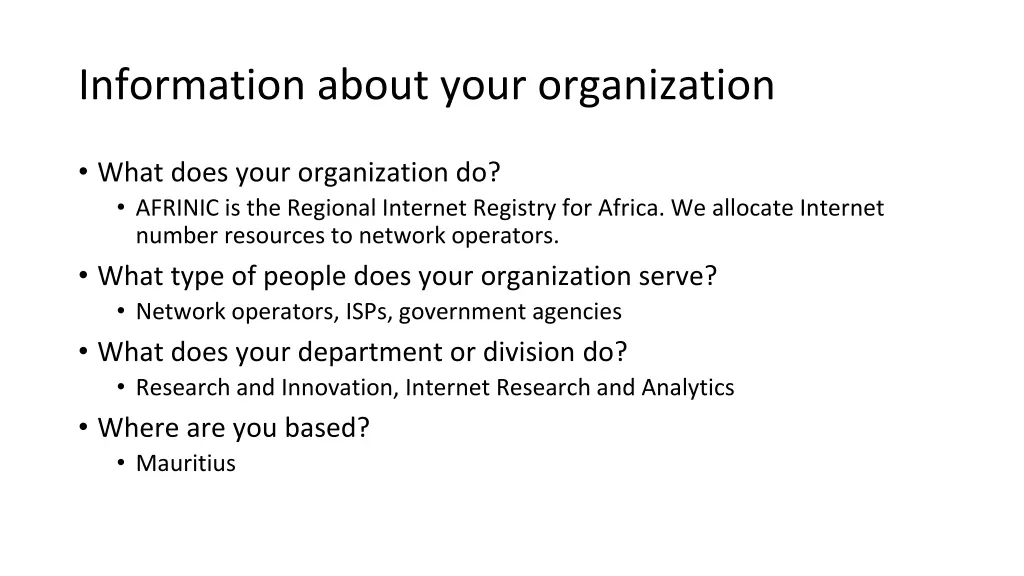 information about your organization