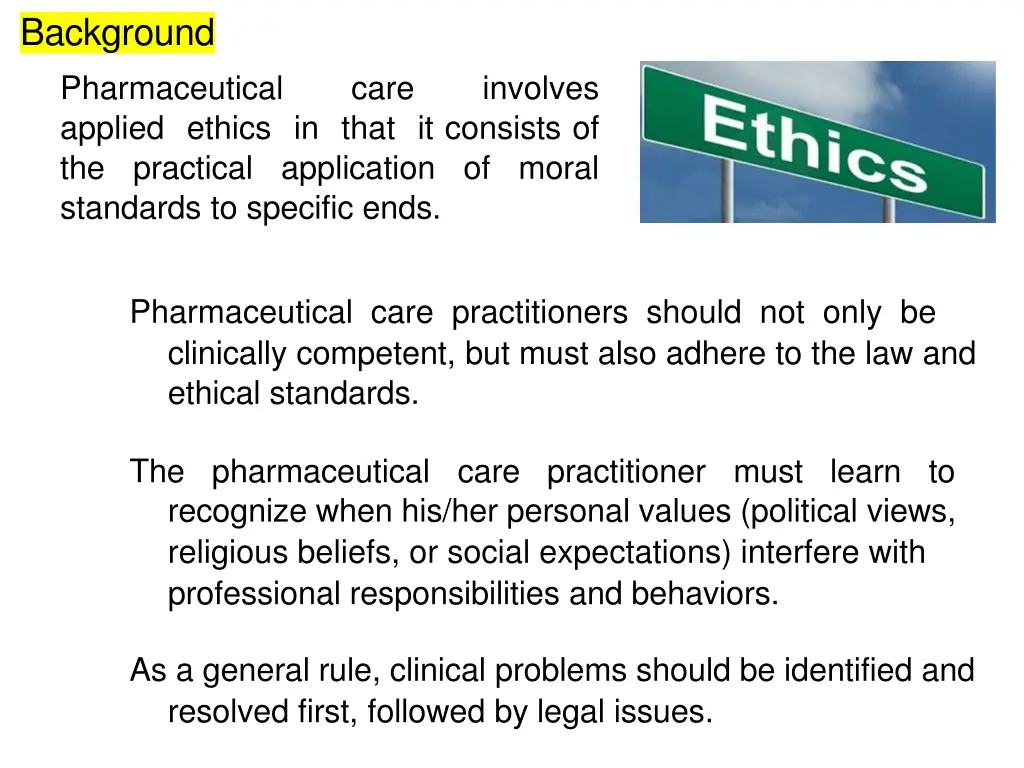 background pharmaceutical applied ethics in that