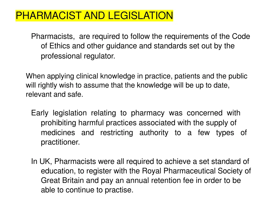 pharmacist and legislation