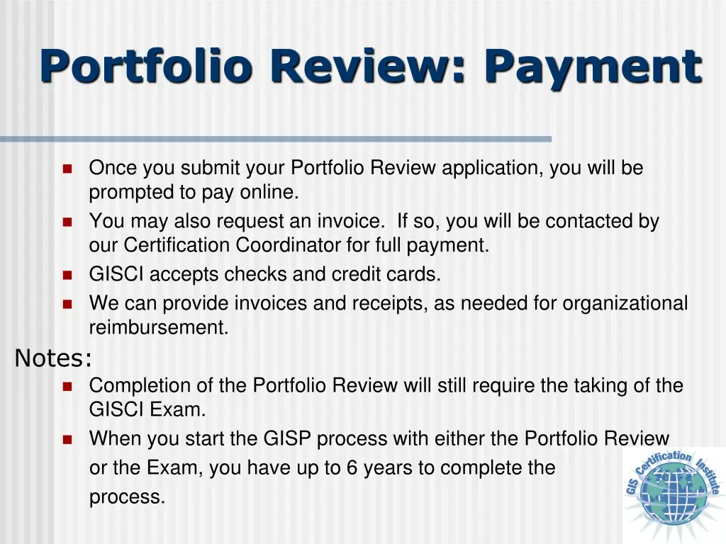 portfolio review payment