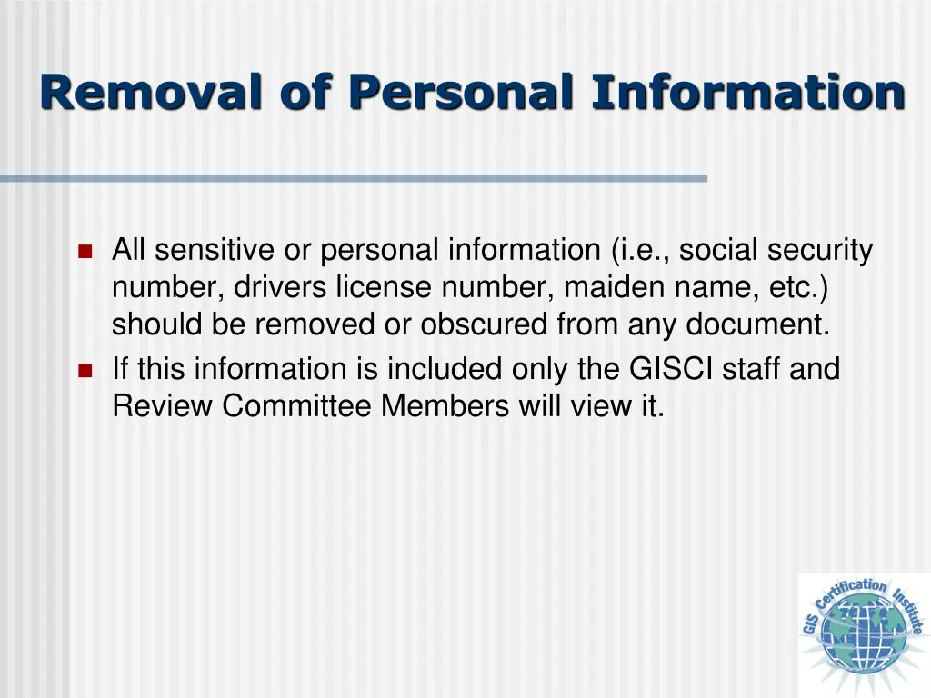 removal of personal information