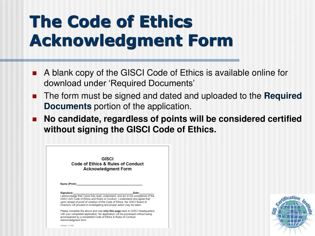 the code of ethics acknowledgment form