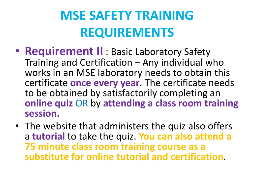 mse safety training requirements requirement 1