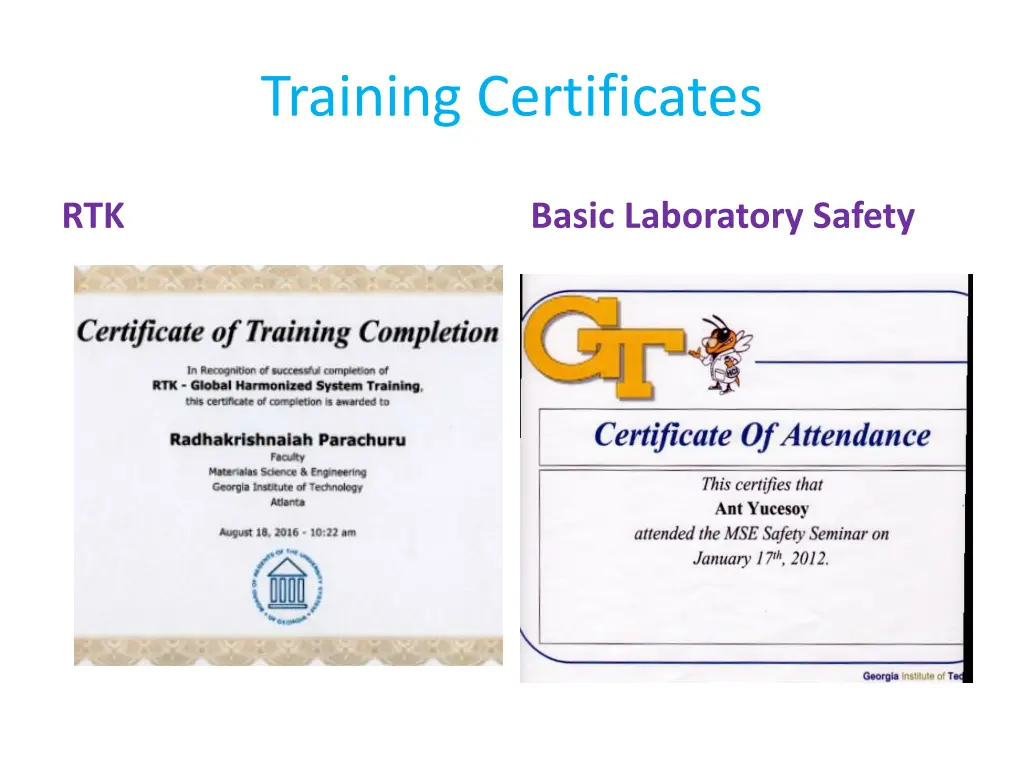 training certificates