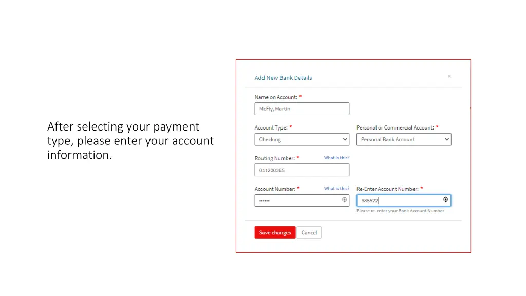 after selecting your payment type please enter