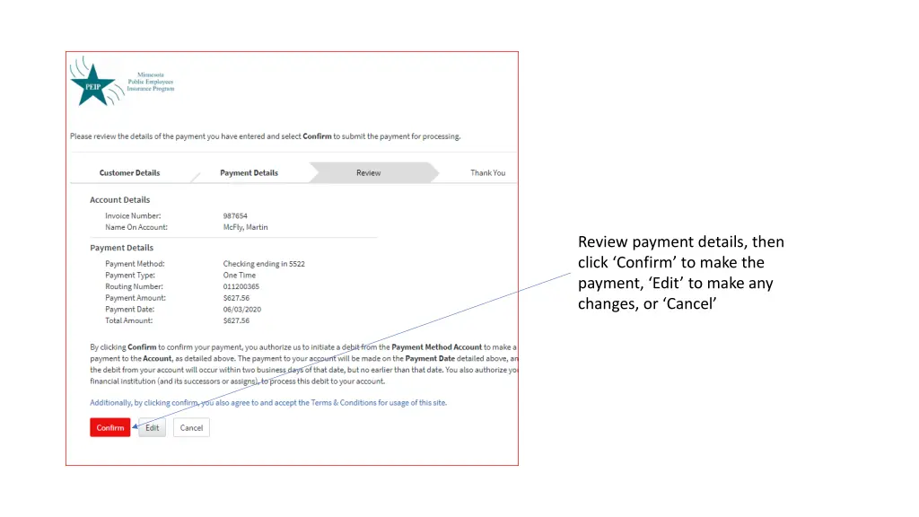 review payment details then click confirm to make