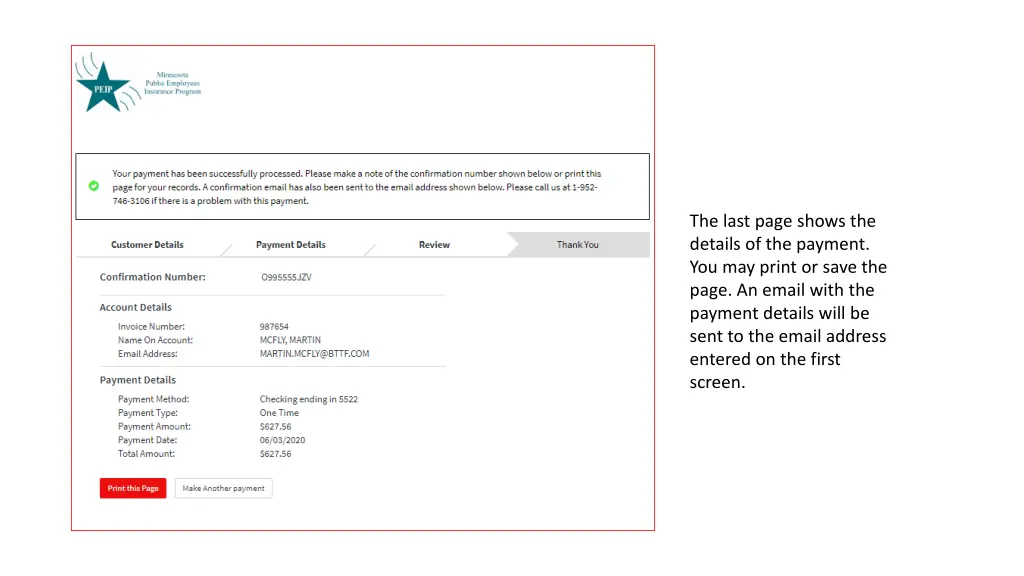 the last page shows the details of the payment