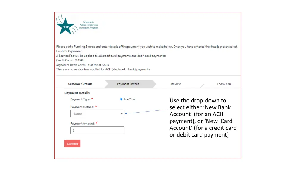 use the drop down to select either new bank
